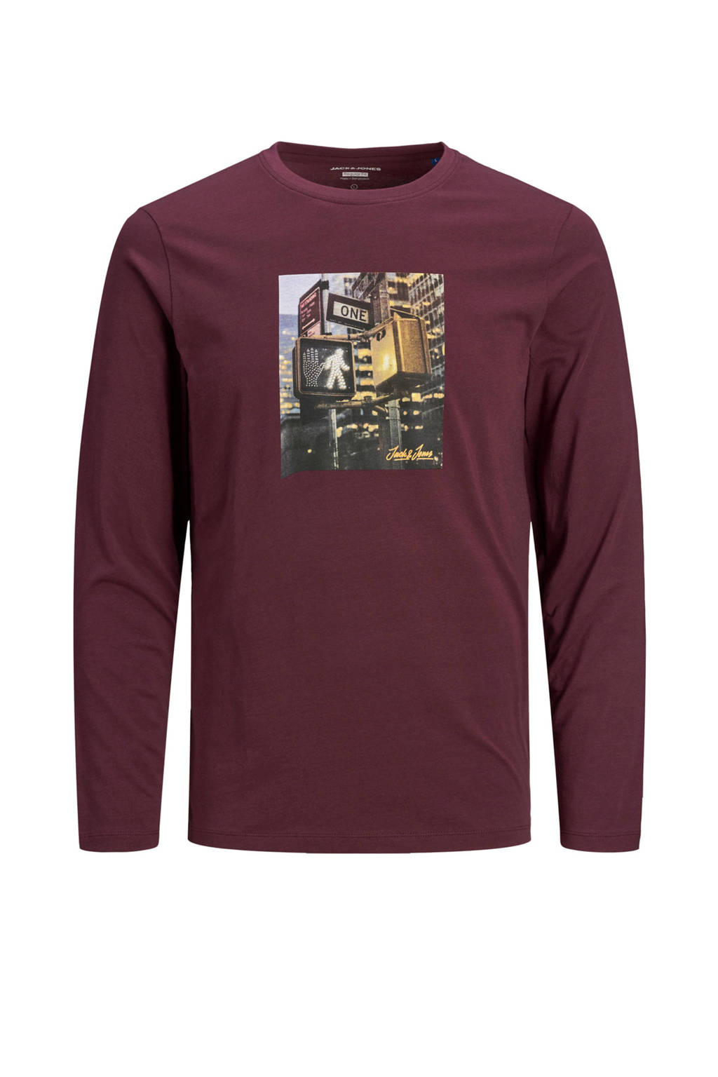 JACK & JONES JEANS INTELLIGENCE longsleeve Barista met printopdruk aubergine, Aubergine