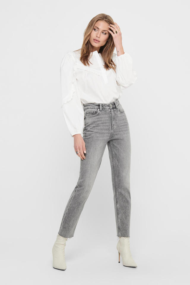 Voorschrift Verfijnen Geld lenende ONLY cropped high waist straight fit jeans ONLEMILY grey denim | wehkamp
