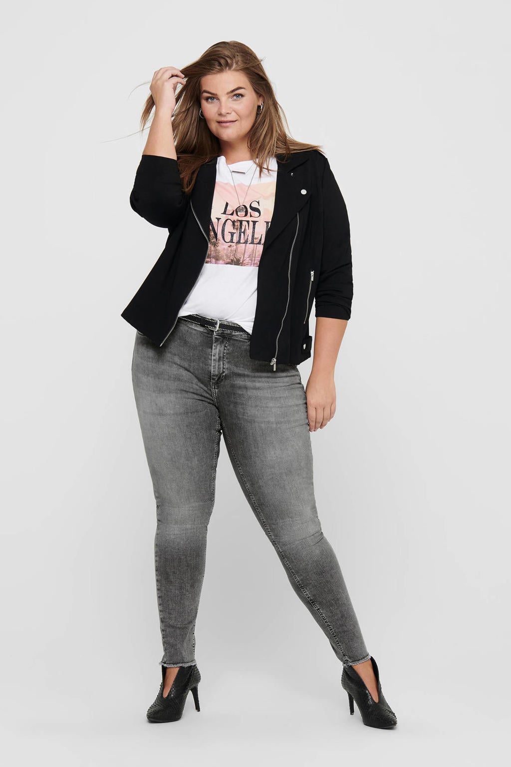 ONLY CARMAKOMA cropped regular waist skinny jeans CARWILLY grijs