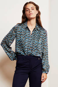 Fabienne Chapot blouse Frida met dierenprint blauw/ taupe, Blauw/ taupe