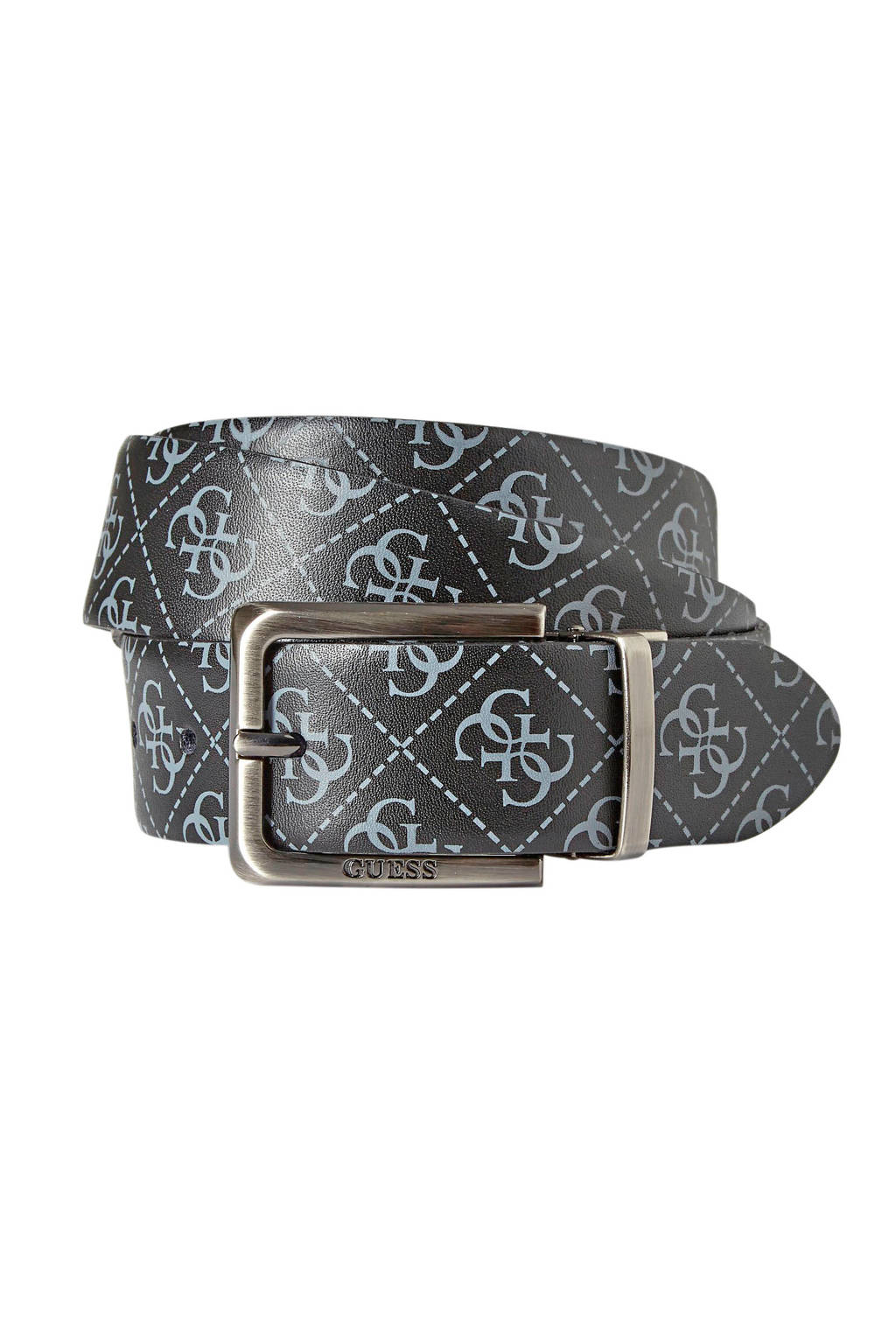 GUESS leren riem met logoprint zwart, Zwart