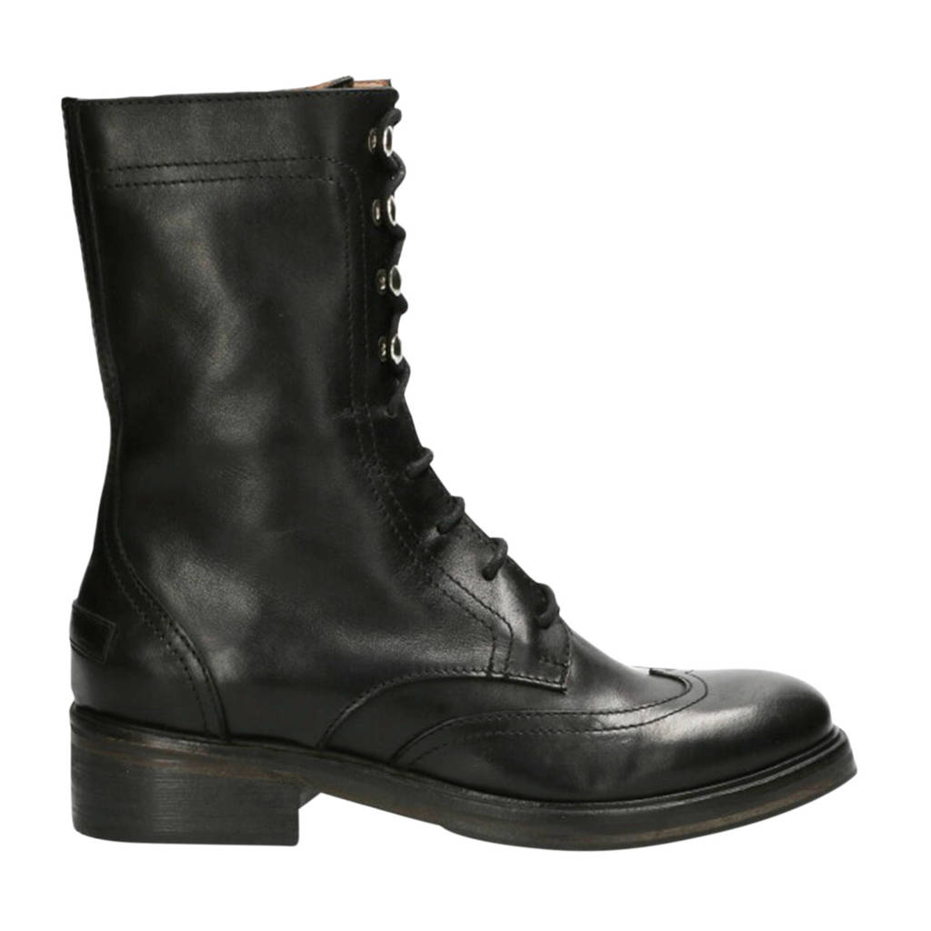 Shabbies Amsterdam leren veterboots zwart, Zwart