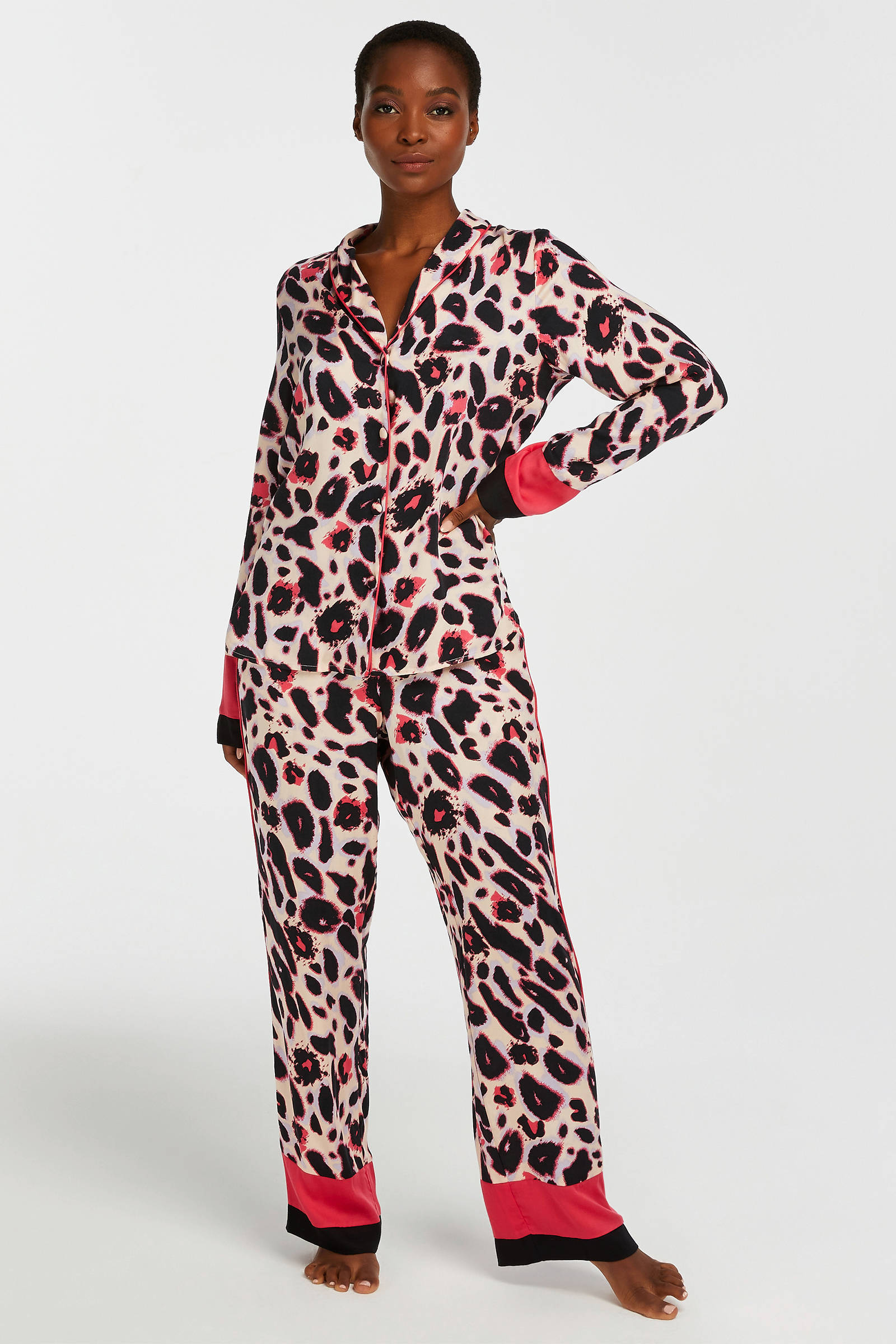 Pyjama met printopdruk zwart/roze wehkamp Dames Kleding Nachtmode Pyjamas 