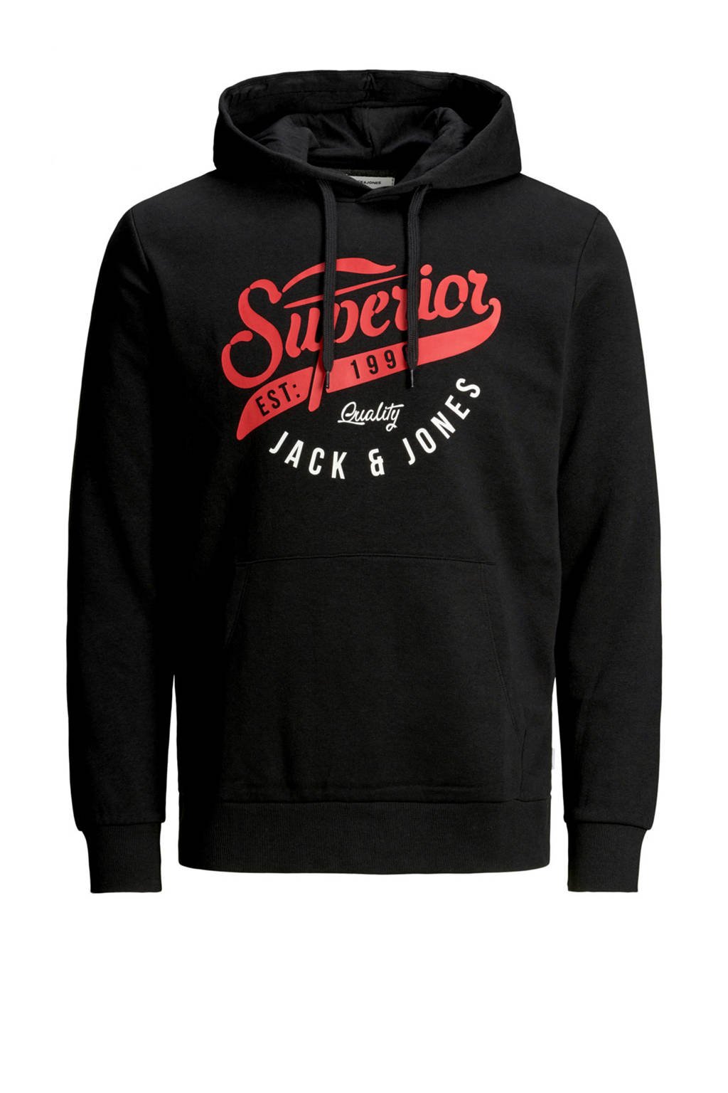 JACK & JONES ESSENTIALS hoodie met logo zwart, Zwart