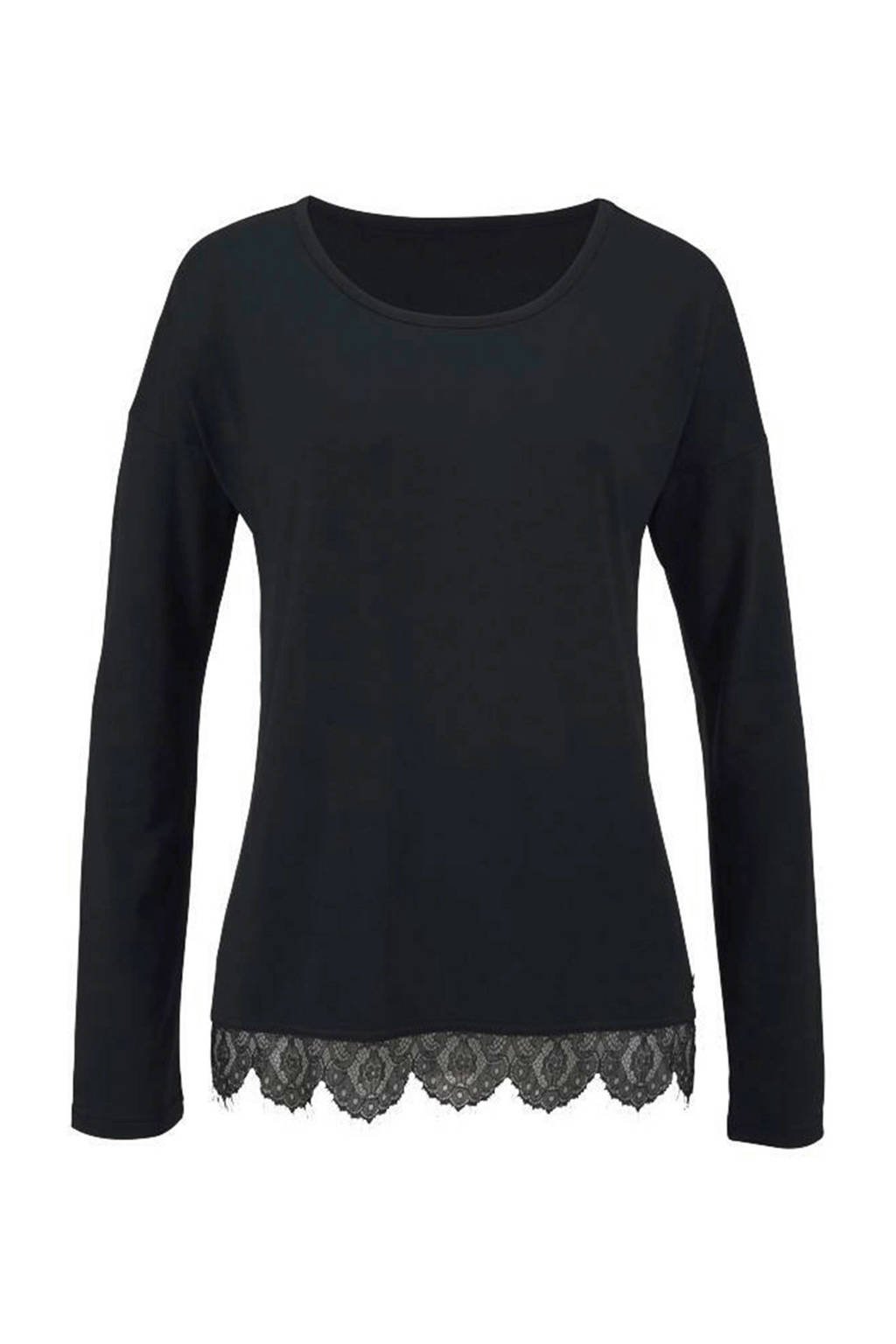 Lascana pyjamatop met kant zwart, Zwart