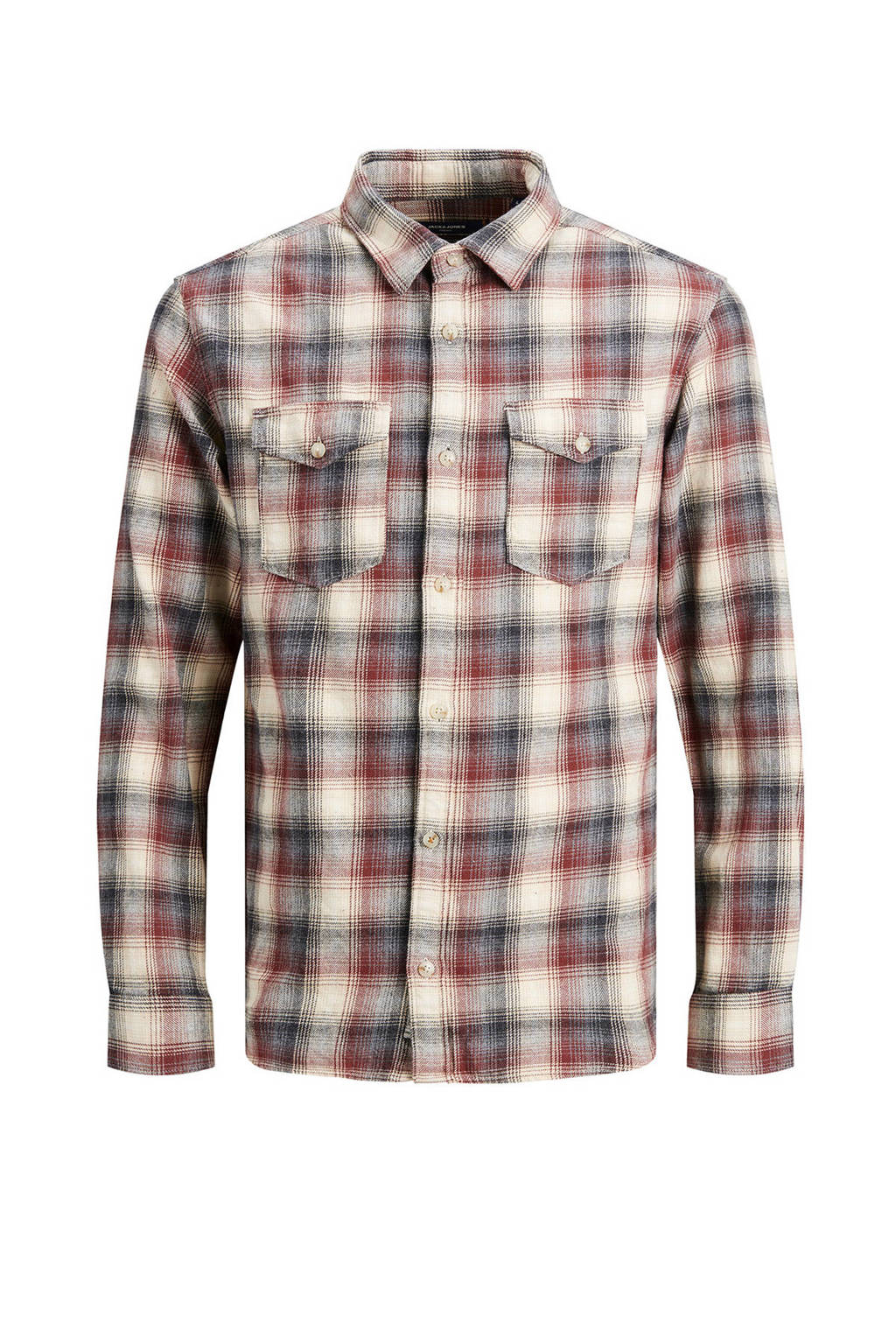 JACK & JONES PREMIUM geruit regular fit overhemd beige/rood, Beige/rood
