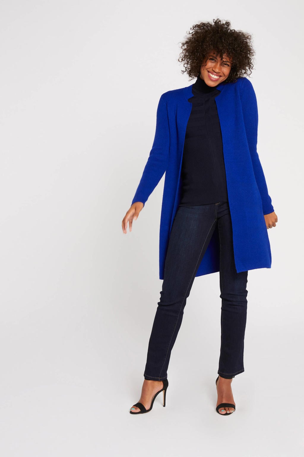 Blauwe dames Cache Cache vest van viscose met effen, lange mouwen en openvallende hals