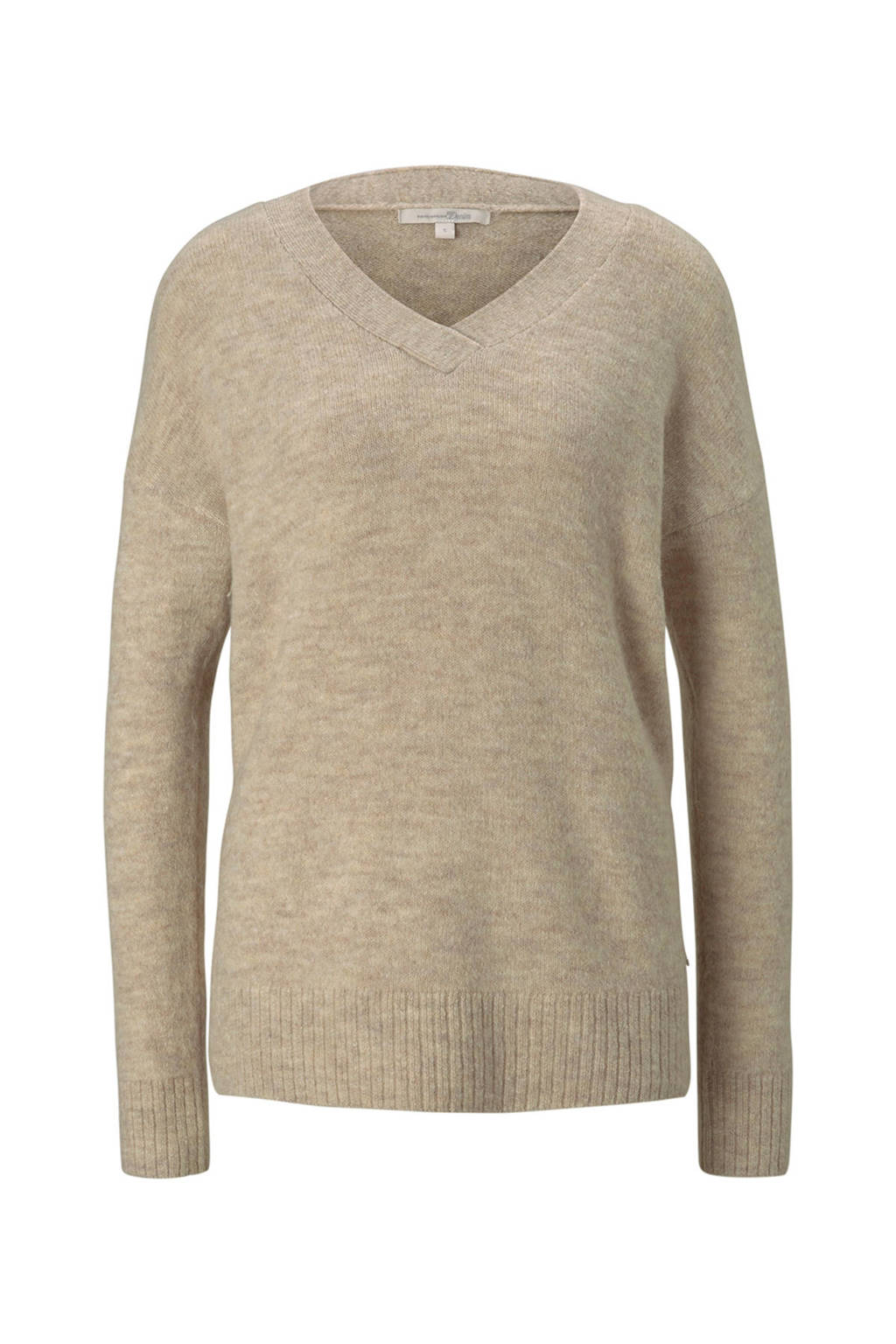 Tom Tailor Denim gemêleerde fijngebreide trui beige, Beige