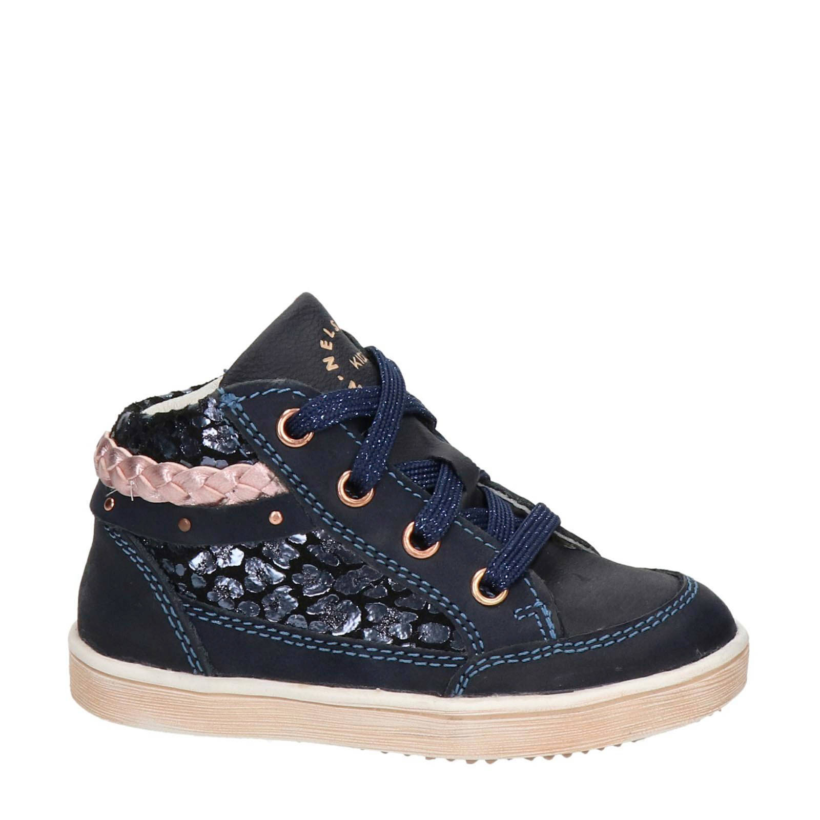 Nelson Kids hoge leren sneakers donkerblauw | wehkamp