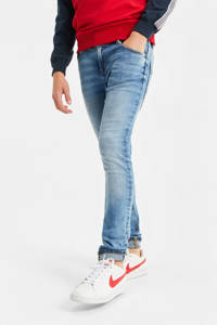 Blauwe jongens WE Fashion Blue Ridge skinny jeans van stretchdenim met rits- en drukknoopsluiting