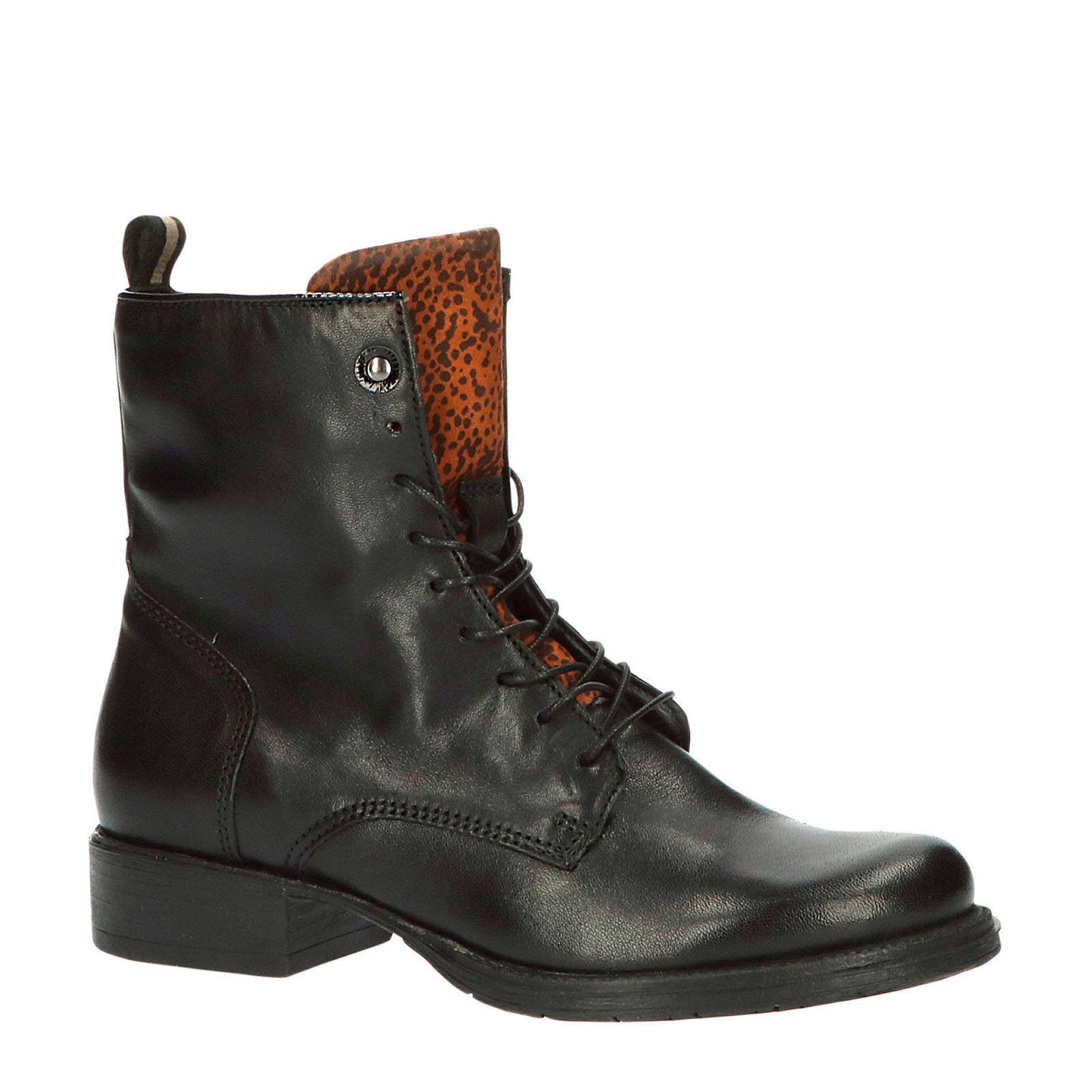 Mjus 177219 leren veterboots zwart bruin wehkamp