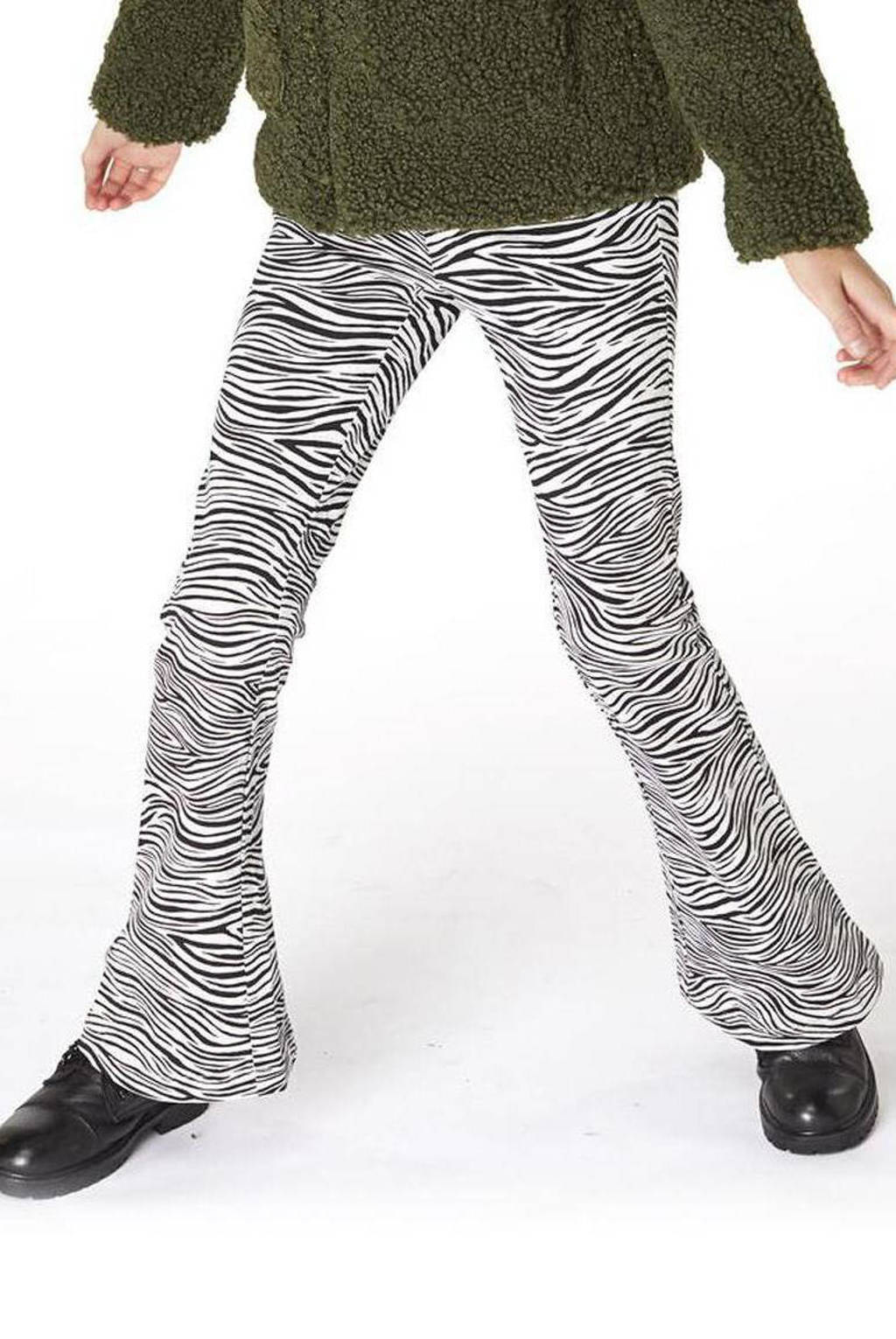 HEMA flared broek met zebraprint zwart/grijsmelange, Zwart/grijsmelange