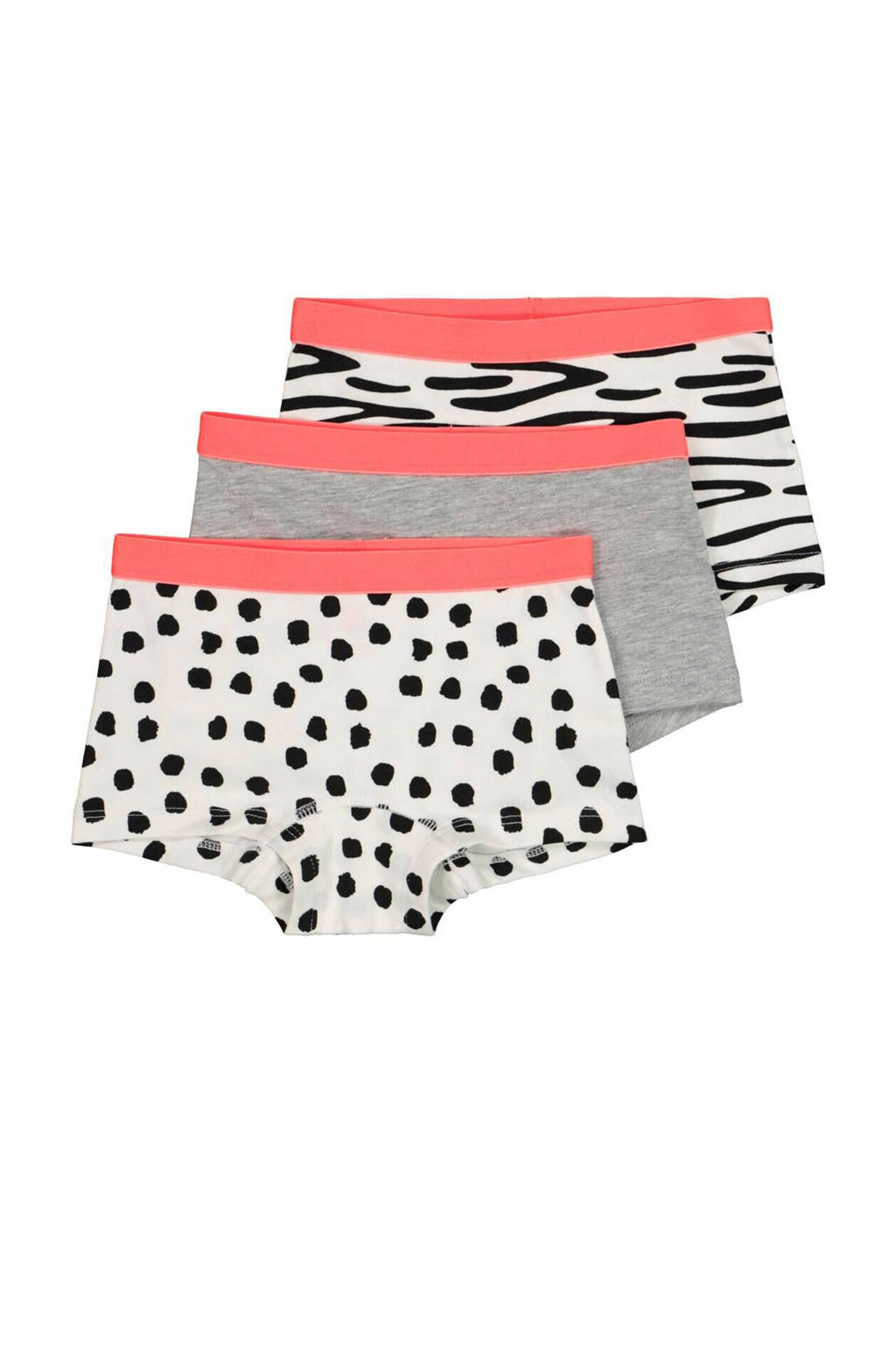 HEMA short - set van 3 stip/streep wit/zwart/grijs, Zwart