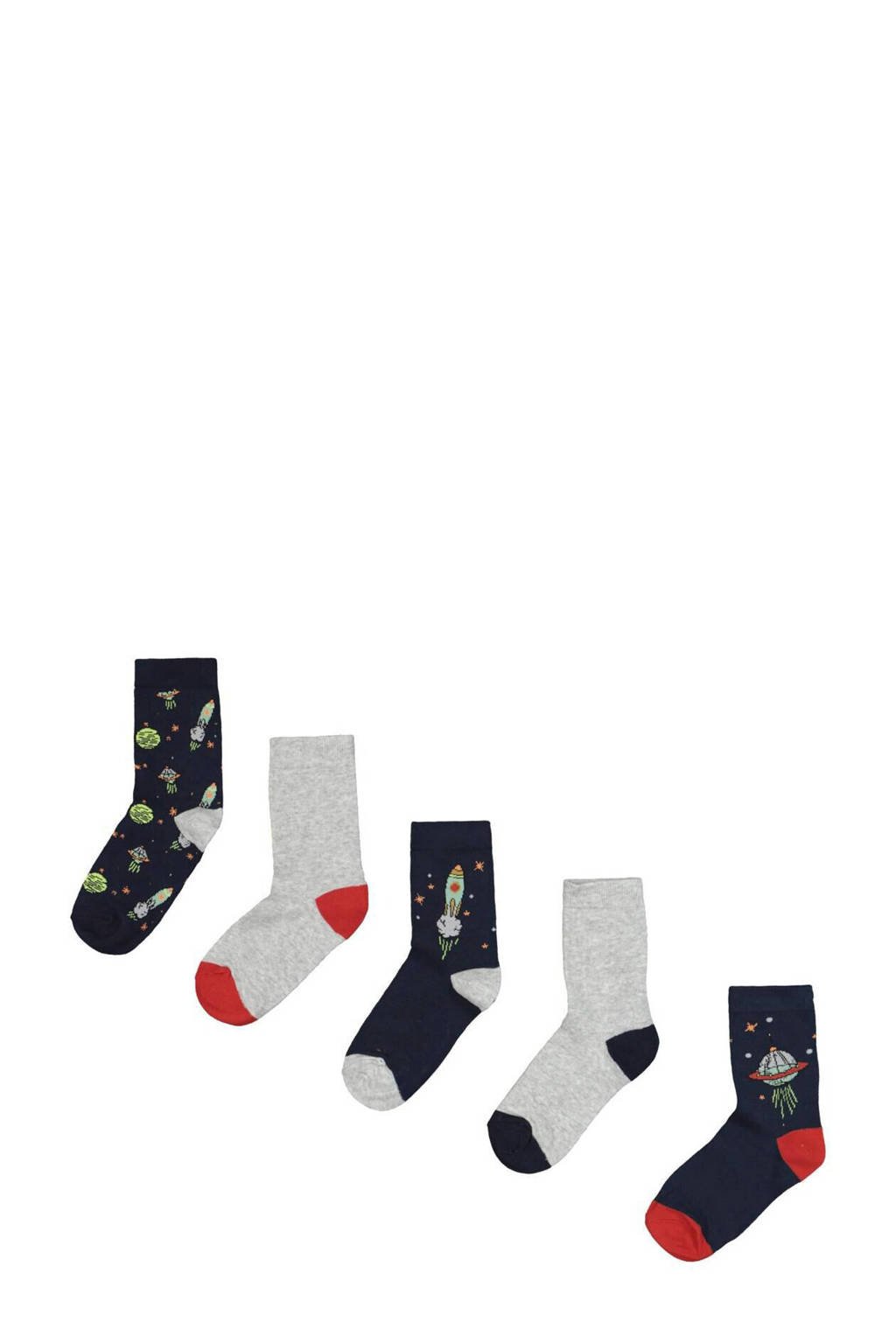HEMA sokken - set van 5 donkerblauw/grijs, Donkerblauw/grijs