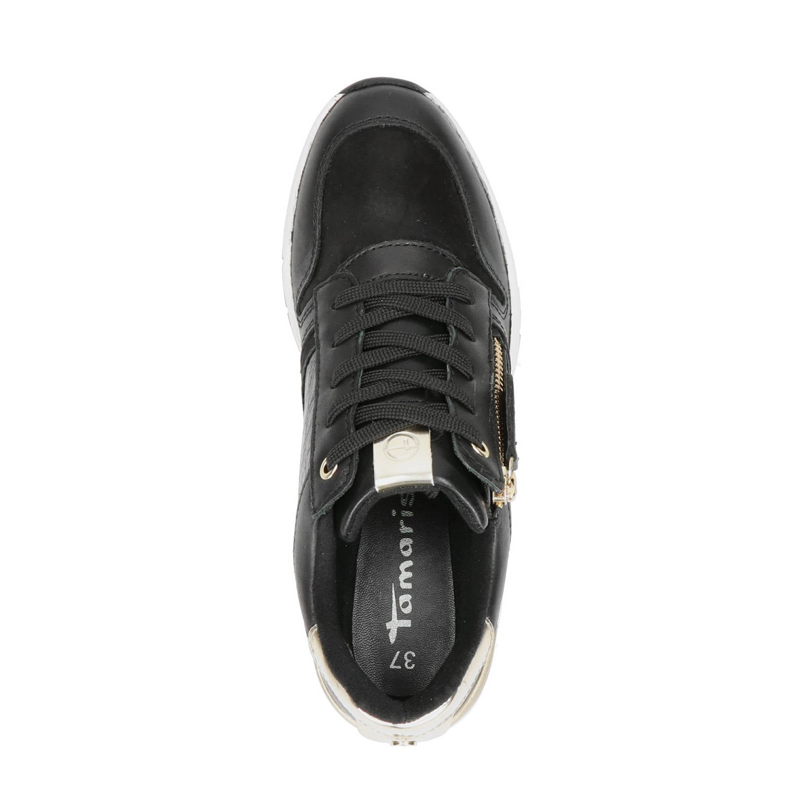 Tamaris leren wedge sneakers zwart/goud | wehkamp