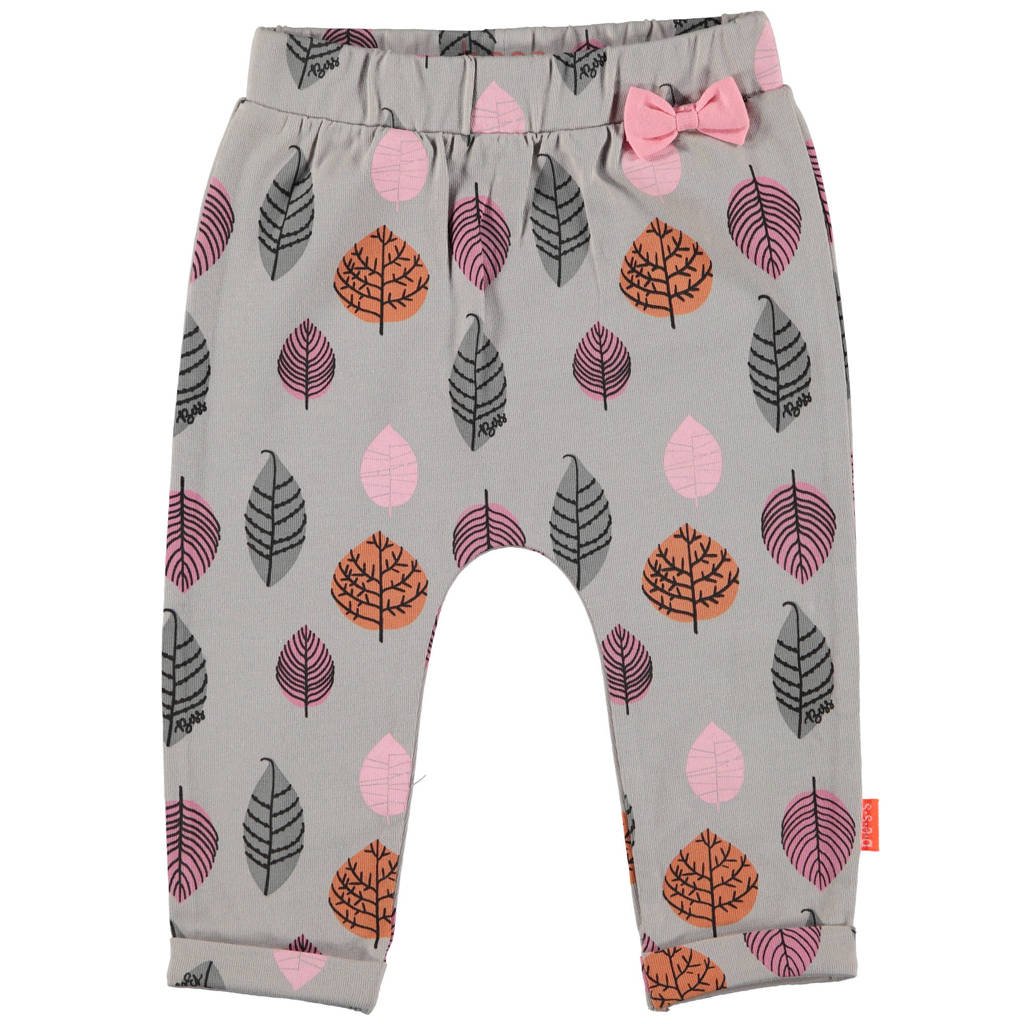 B.E.S.S baby broek met all over print grijs/roze/oranje, Grijs/roze/oranje