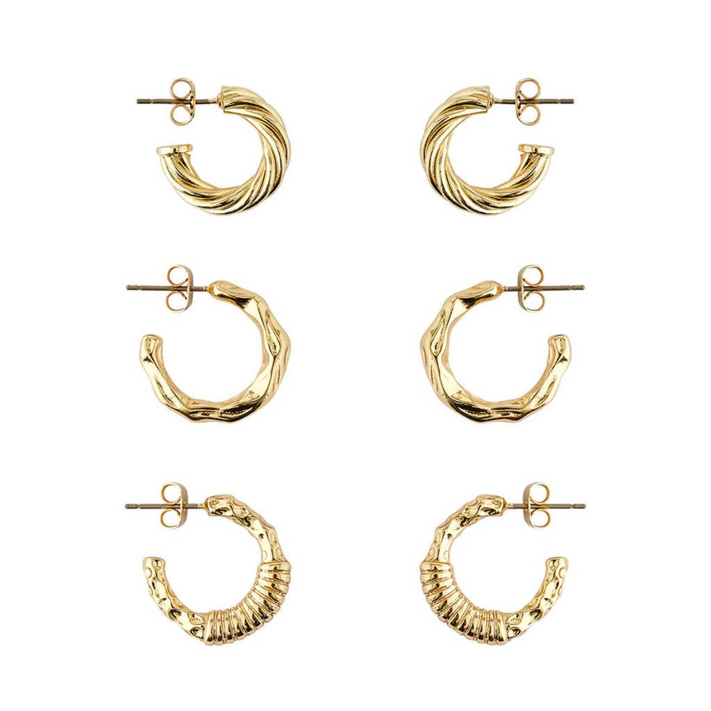 PIECES oorbellen goud (set van 3), Goud