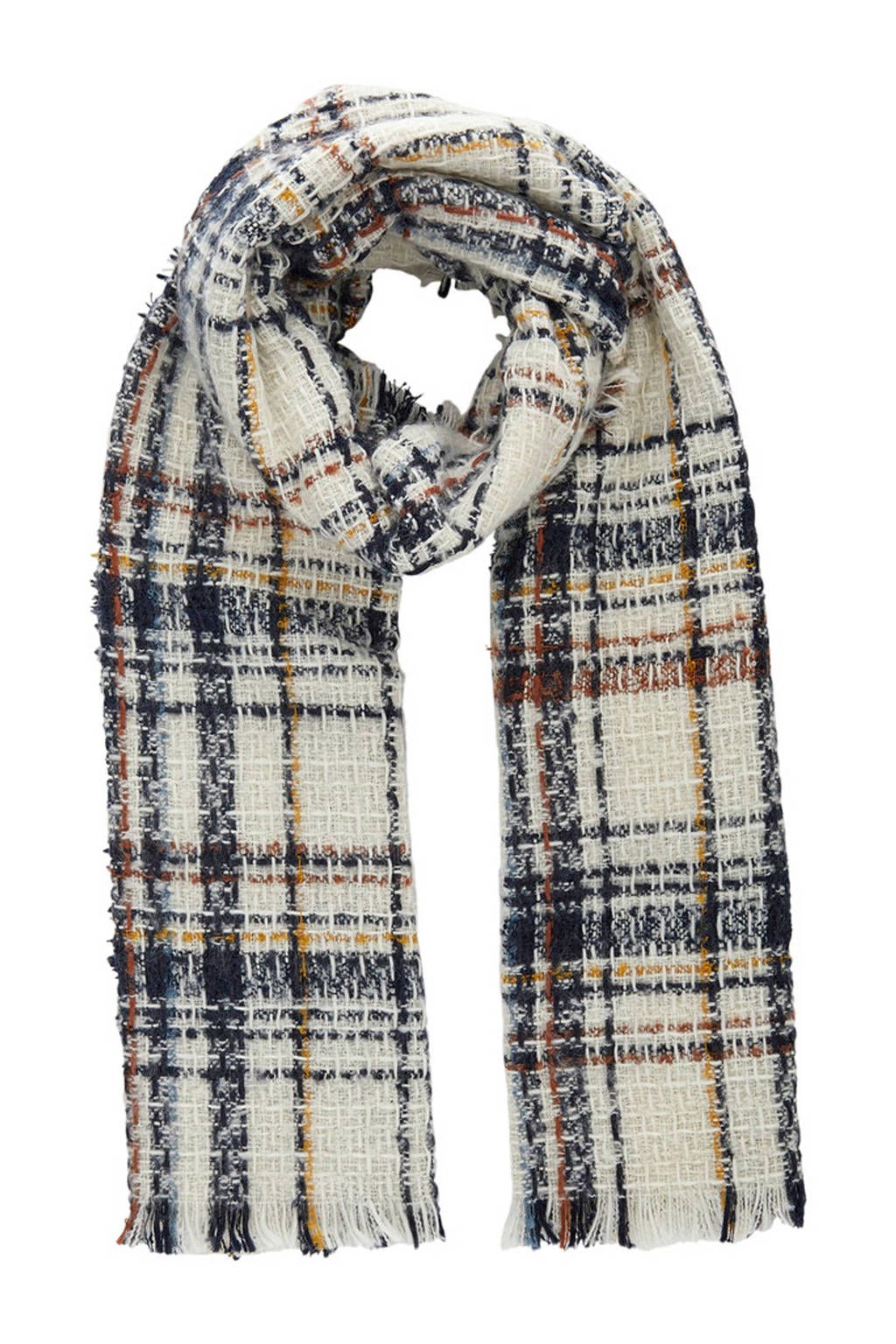 PIECES geruite sjaal ecru/blauw, Ecru/blauw