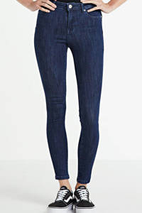Donkerblauwe dames ONLY push-up skinny jeans blue van stretchdenim met regular waist en rits- en knoopsluiting