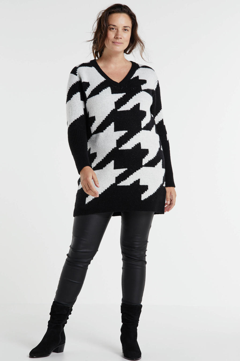 VERO MODA CURVE high waist skinny fit coated jeans VMLORA zwart wehkamp