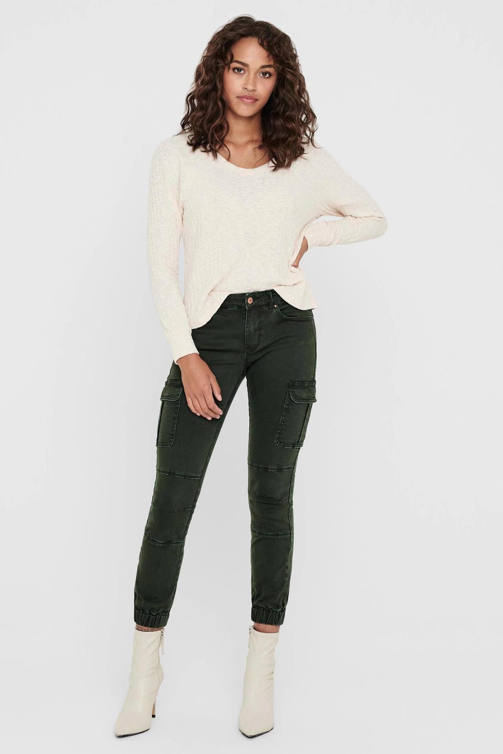 ONLY skinny cargobroek ONLMISSOURI donkergroen