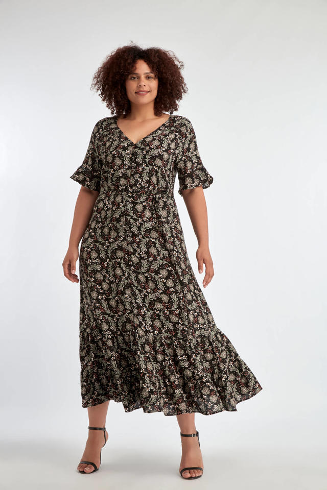 Geleend Mooie vrouw Grijp MS Mode maxi jurk met all over print en plooien zwart/groen/rood | wehkamp