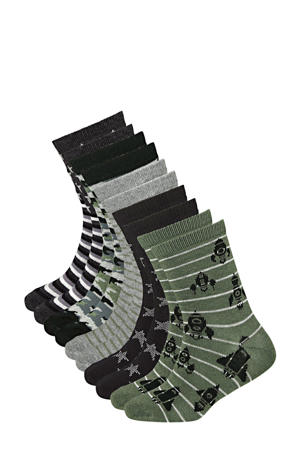 sokken - set van 10 groen/grijs