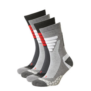 wandelsokken - zwart/rood (set van 4)