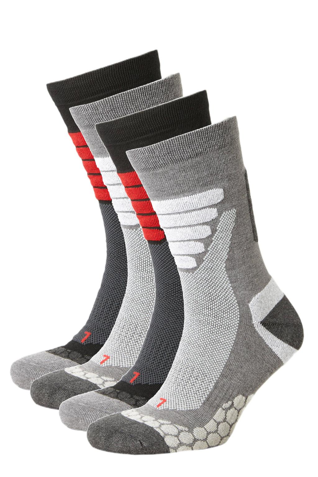 Xtreme wandelsokken - zwart/rood (set van 4)