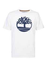 Witte heren Timberland T-shirt van biologisch katoen met logo dessin, korte mouwen en ronde hals