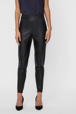 legging met leather look zwart