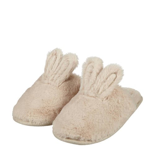 Apollo pantoffels van imitatiebont met bunny oren beige
