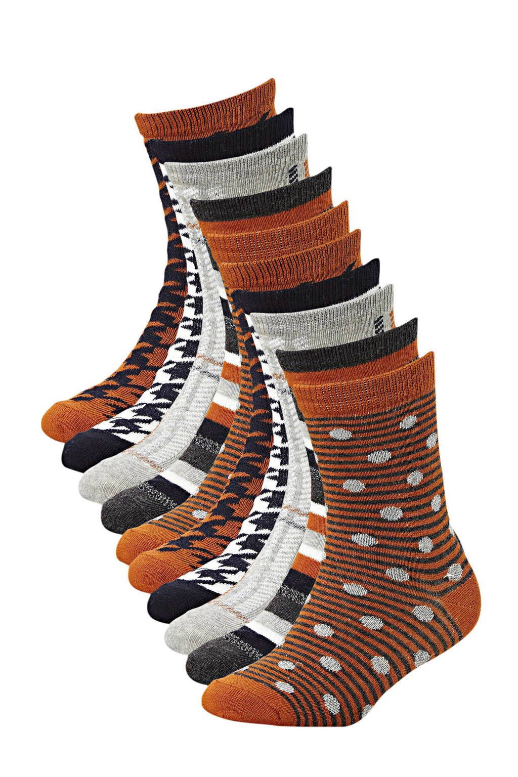 Apollo sokken - set van 10 oranje, Oranje/lichtgrijs/antraciet/zwart