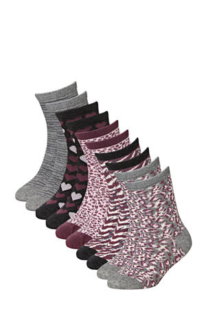 sokken met all-over print - set van 10 paars