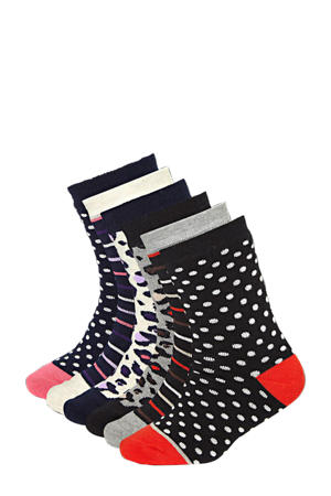 sokken - set van 6 roze/rood