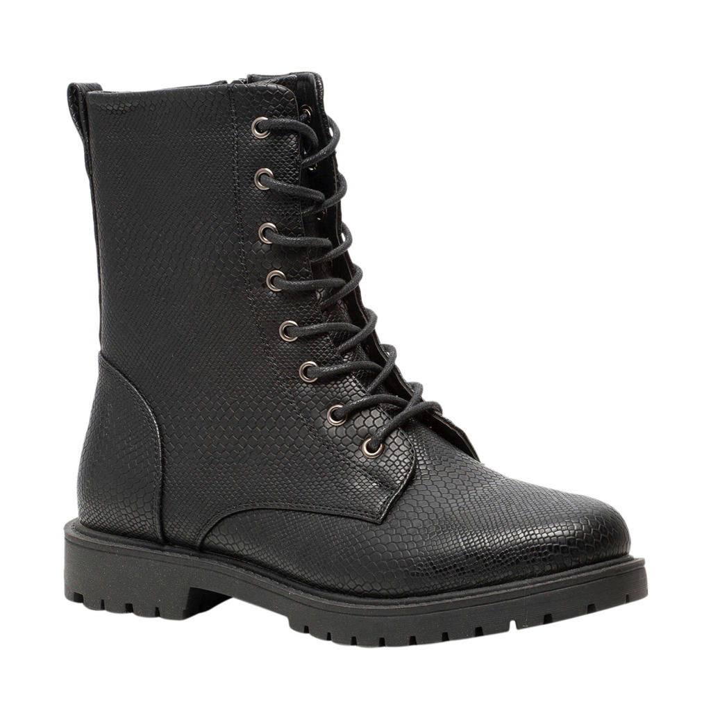 Scapino Blue Box   veterboots met slangenprint zwart