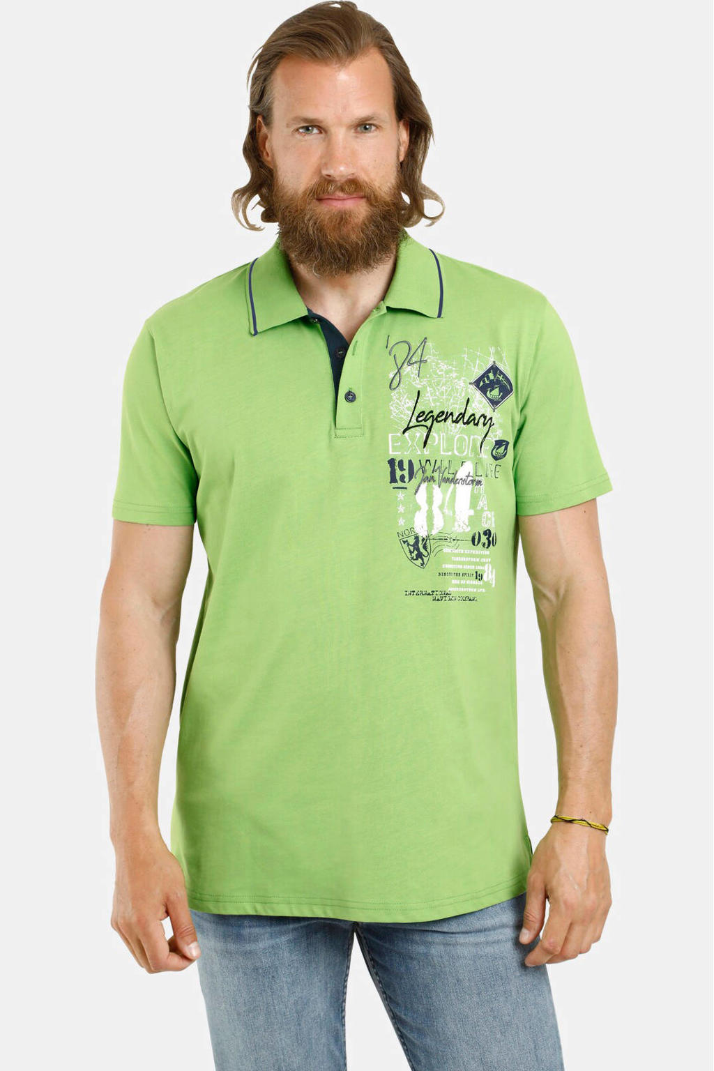 Groene heren Jan Vanderstorm loose fit polo Plus Size van katoen met korte mouwen