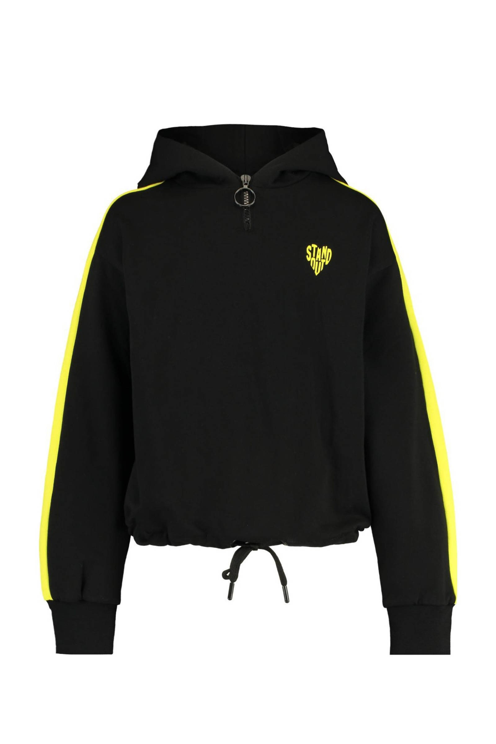 CoolCat Junior hoodie Sylke met contrastbies zwartgeel CoolCat hoodie okergeel | wehkamp
