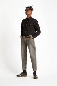 Zwarte heren Levi's regular fit overhemd Barstow Western van denim met lange mouwen, klassieke kraag en drukknoopsluiting