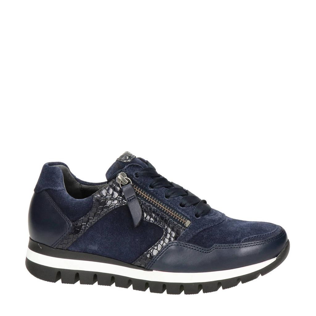 Donkerblauwe dames Gabor 438 comfort leren sneakers met veters