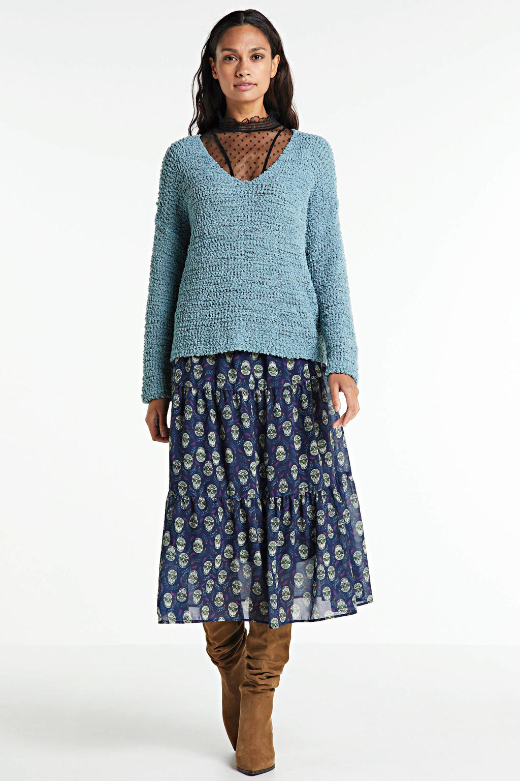 POM Amsterdam rok met all over print donkerblauw