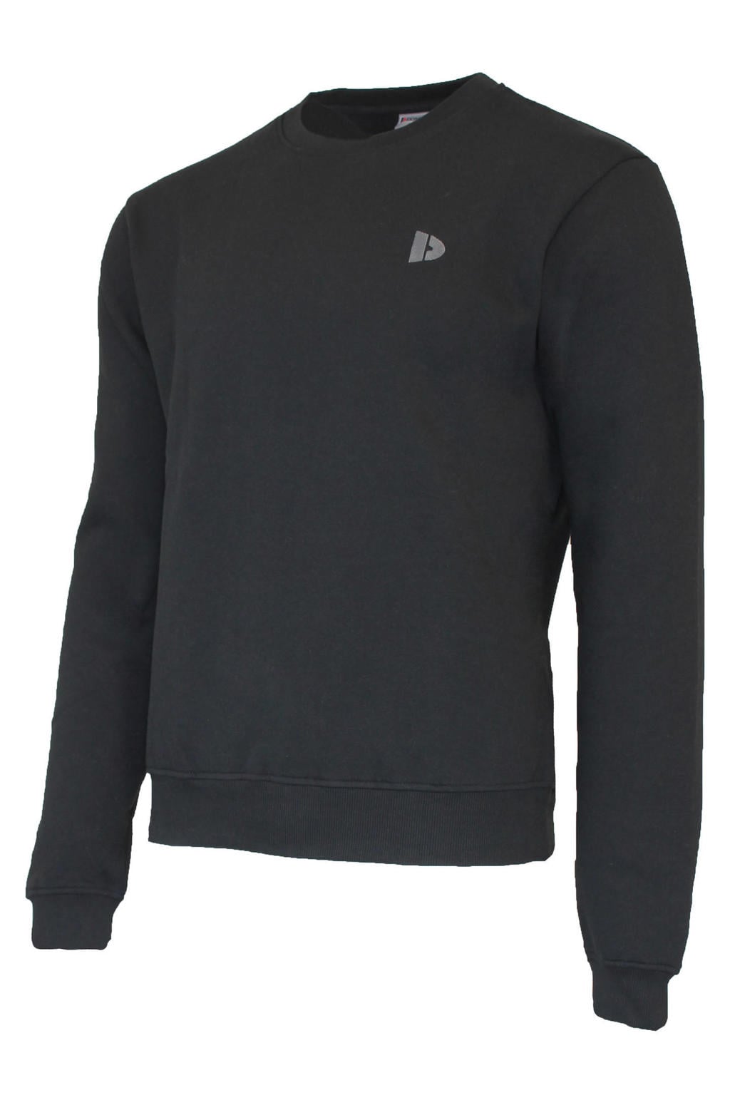 Zwarte heren Donnay sportsweater Dean van polyester met logo dessin, lange mouwen en ronde hals