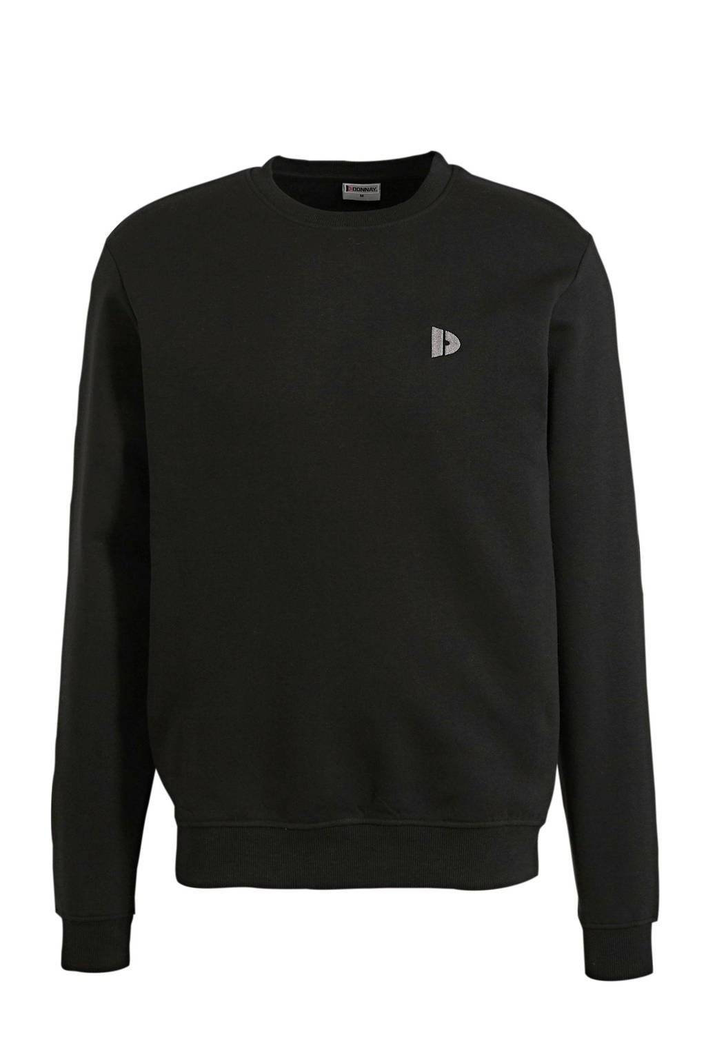 Zwarte heren Donnay sportsweater van polyester met logo dessin, lange mouwen en ronde hals