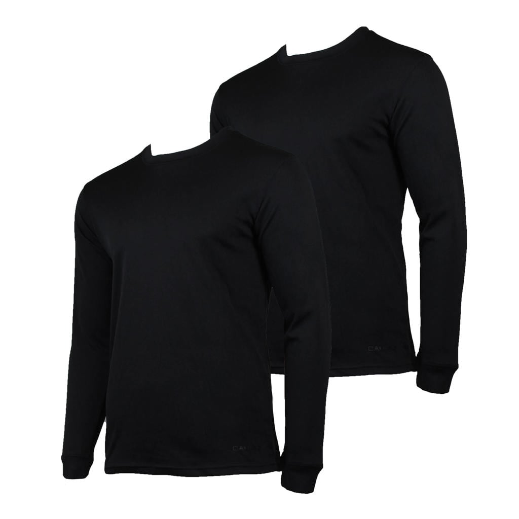 Set van 2 zwarte heren Campri thermoshirt van polyester met effen en ronde hals