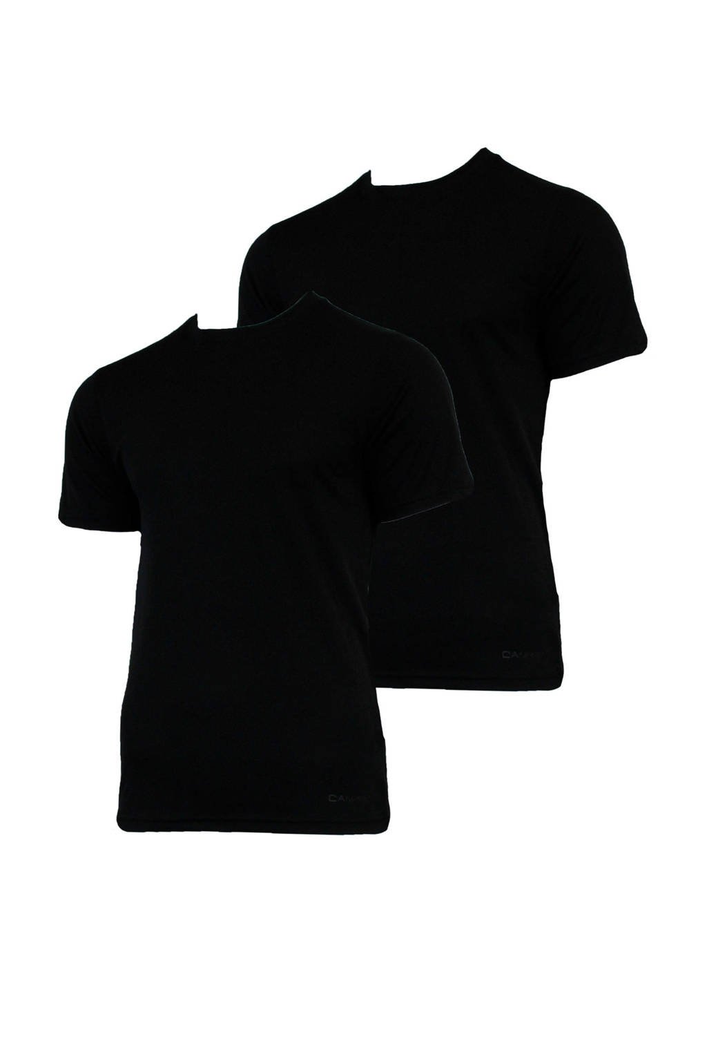 Set van 2 zwarte heren Campri thermo T-shirt van polyester met korte mouwen en ronde hals