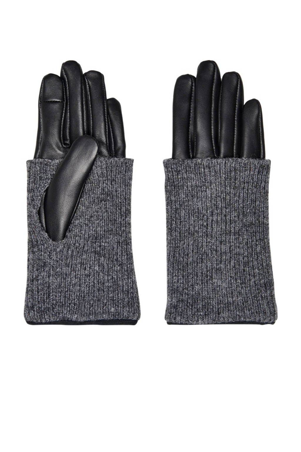 ONLY leren handschoenen zwart/grijs, Zwart/grijs