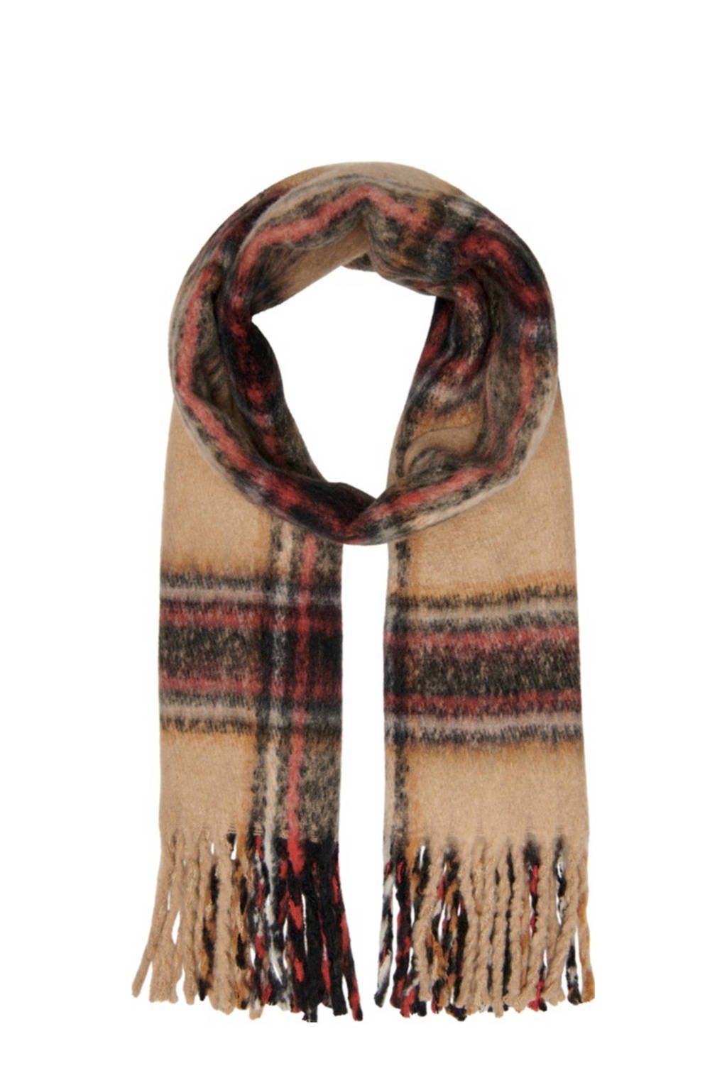 ONLY geruite sjaal beige, Beige/rood