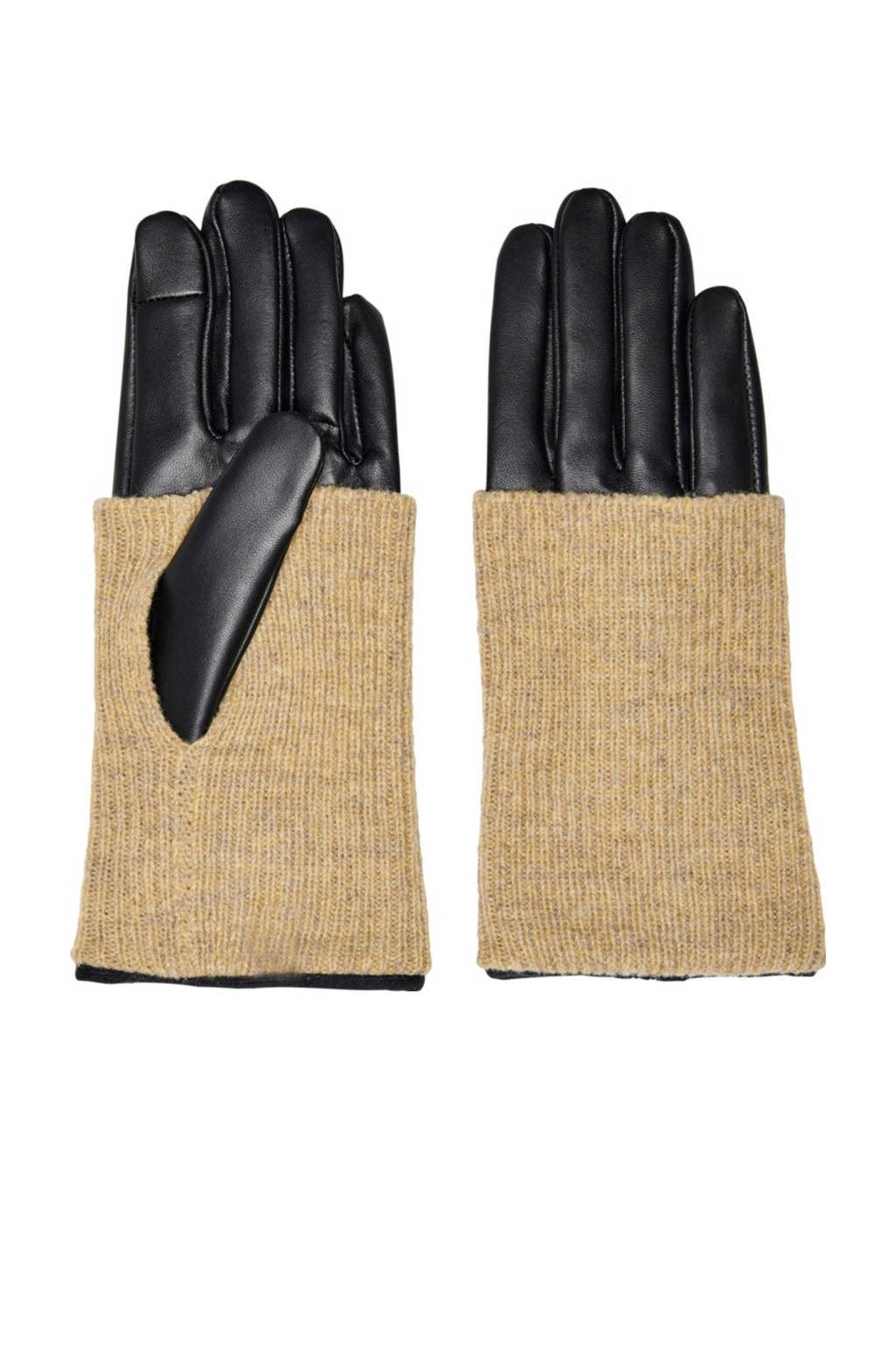 ONLY leren handschoenen zwart/beige, Zwart/beige