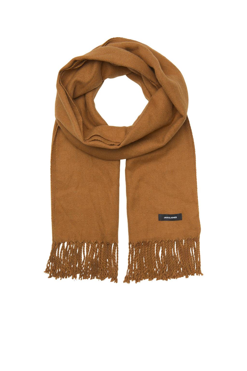 JACK & JONES sjaal met franjes JACSOLID cognac