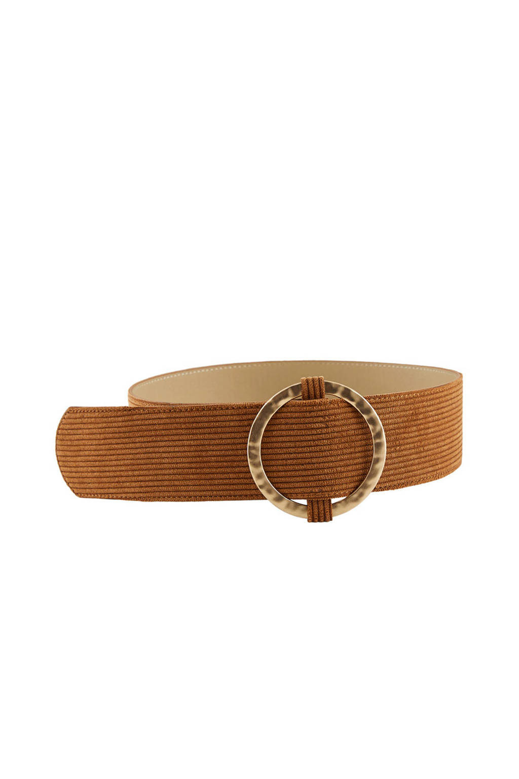 PIECES riem met goudkleurige gesp cognac, Cognac